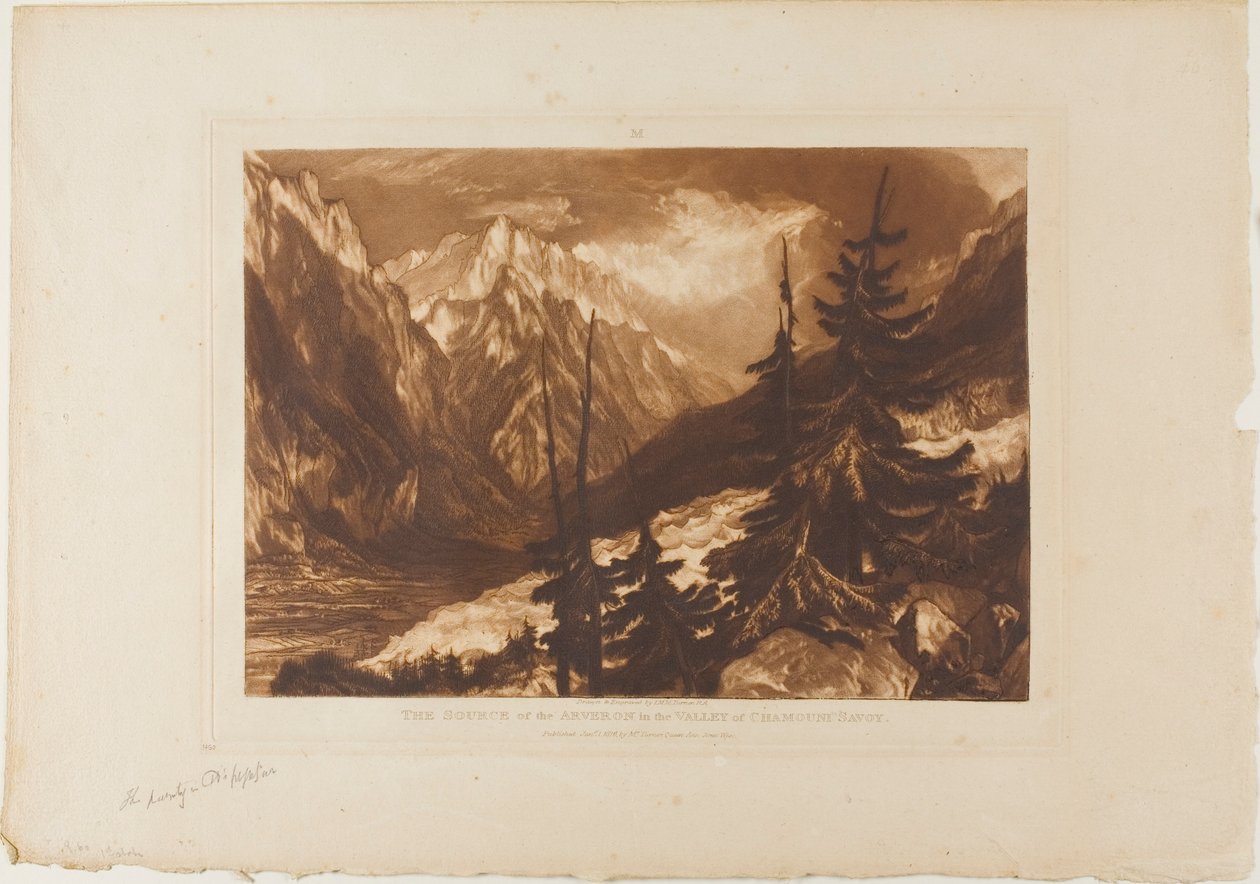The Source of the Arveron, deska 60 od Liber Studiorum od Joseph Mallord William Turner