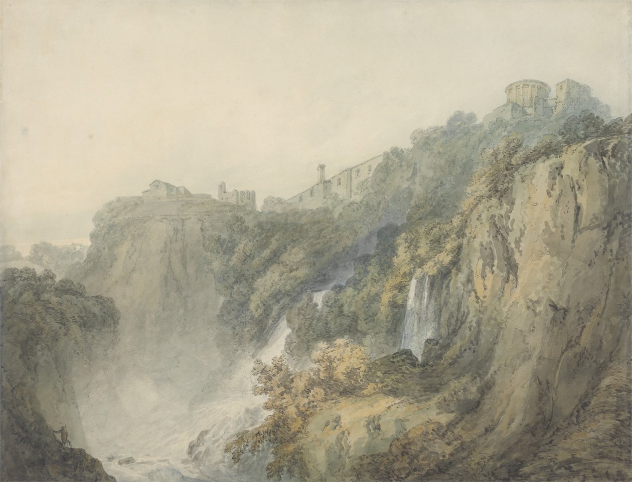 Tivoli s chrámem Sibyly a kaskádami, kolem 1796-97 (bez grafitu na papíře) od Joseph Mallord William Turner
