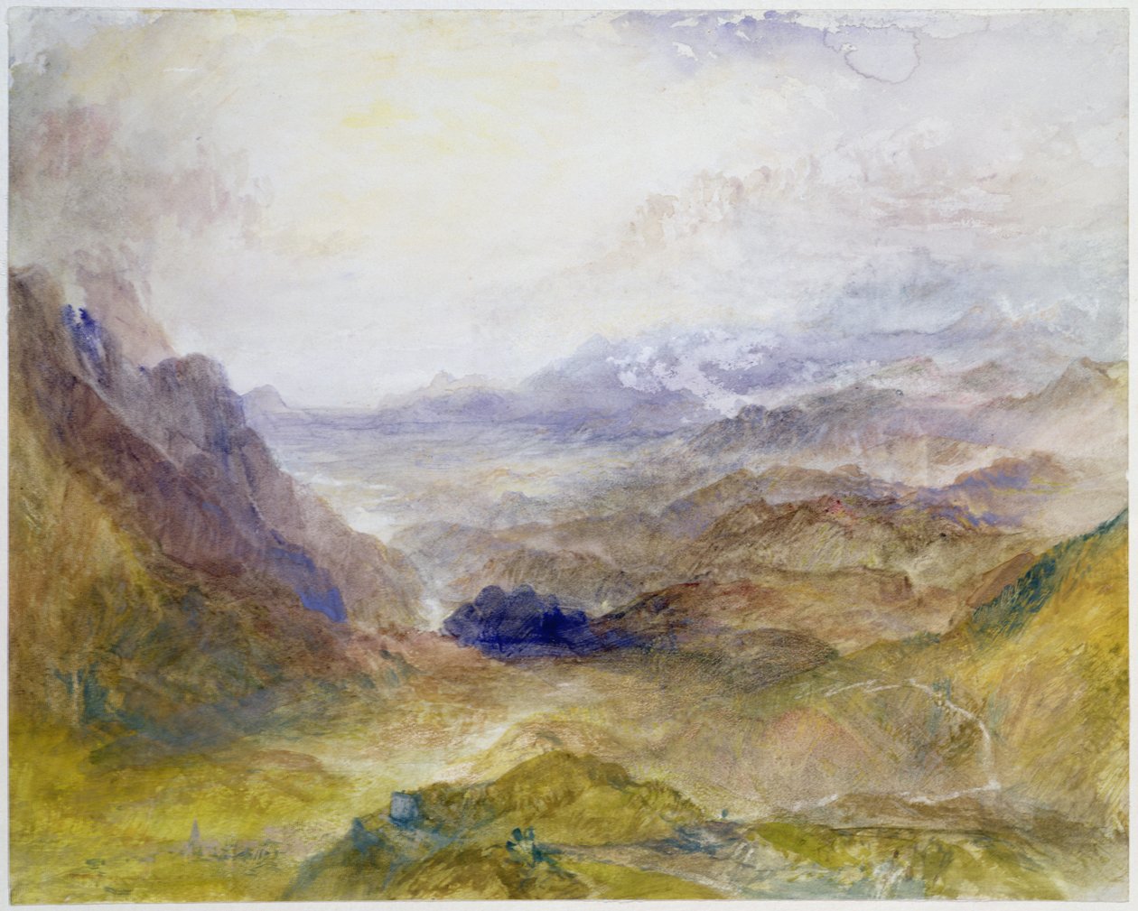 Pohled podél alpského údolí, možná Val d"Aosta od Joseph Mallord William Turner