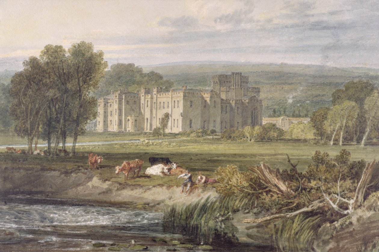 Pohled na Hampton Court, Herefordshire, od jihovýchodu, kolem roku 1806 (akvarel přes grafit na tkaném papíře) od Joseph Mallord William Turner
