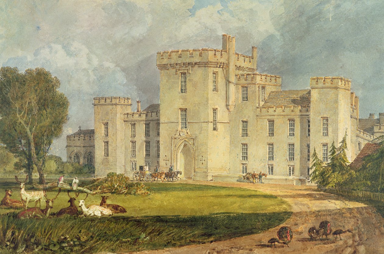 Pohled na Hampton Court od severozápadu, kolem roku 1806 (pero, inkoust a akvarel přes tužku na tkaném papíře) od Joseph Mallord William Turner