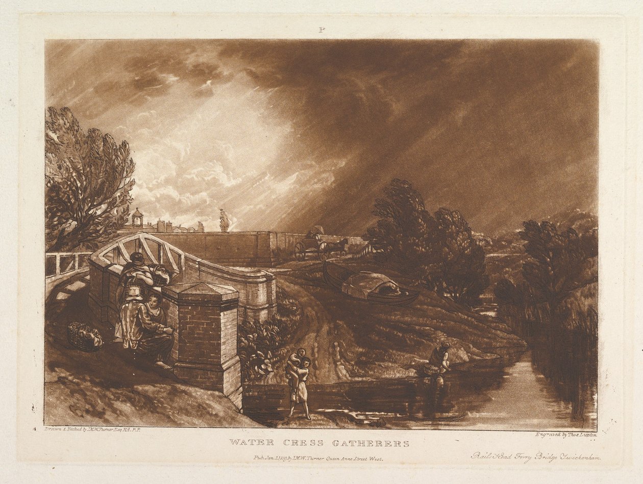 Water Cress Gatherers, Rails Head Ferry Bridge, Twickenham Liber Studiorum, pa..., 1. ledna 1819. od Joseph Mallord William Turner