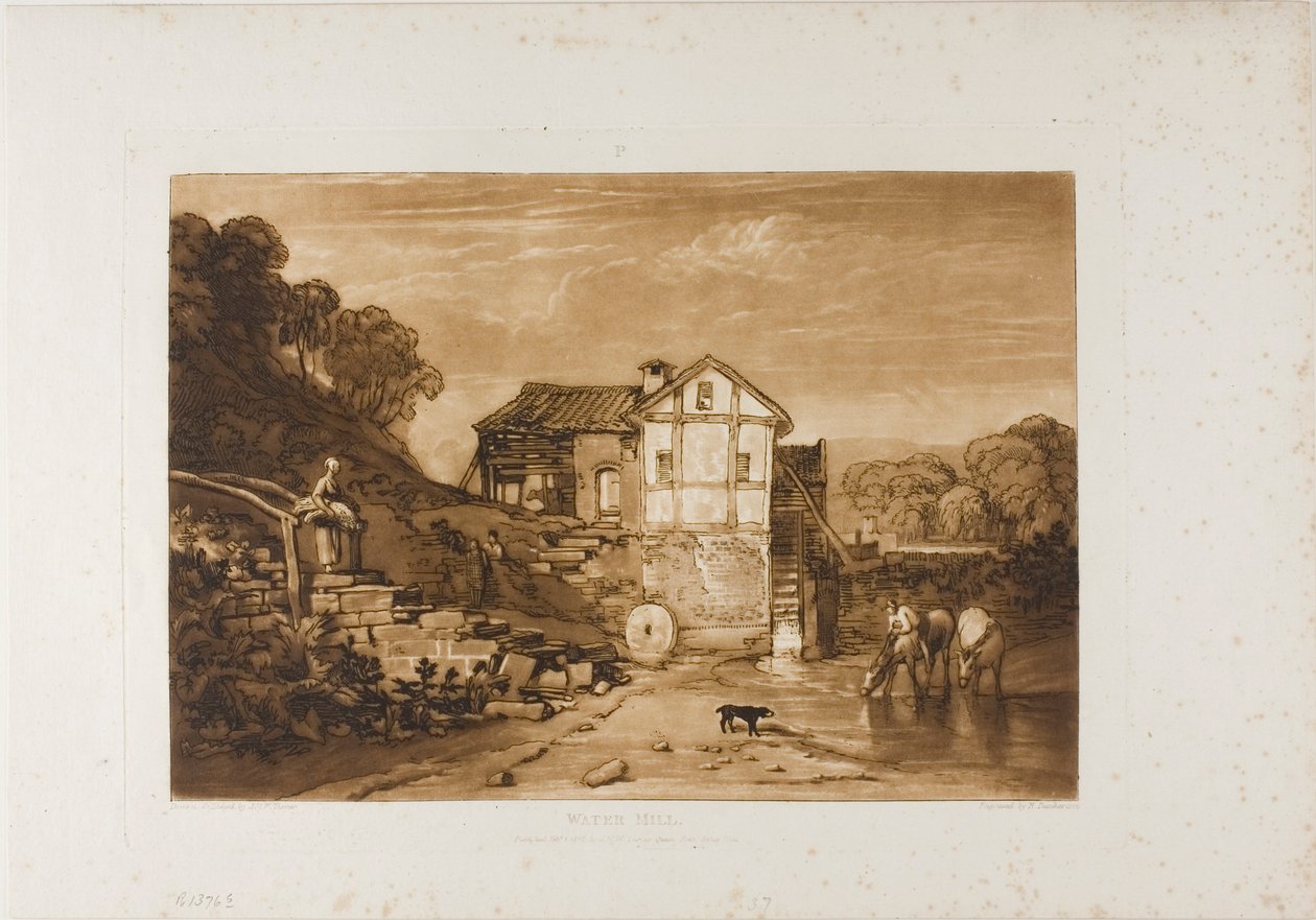 Vodní mlýn, deska 37 od Liber Studiorum od Joseph Mallord William Turner