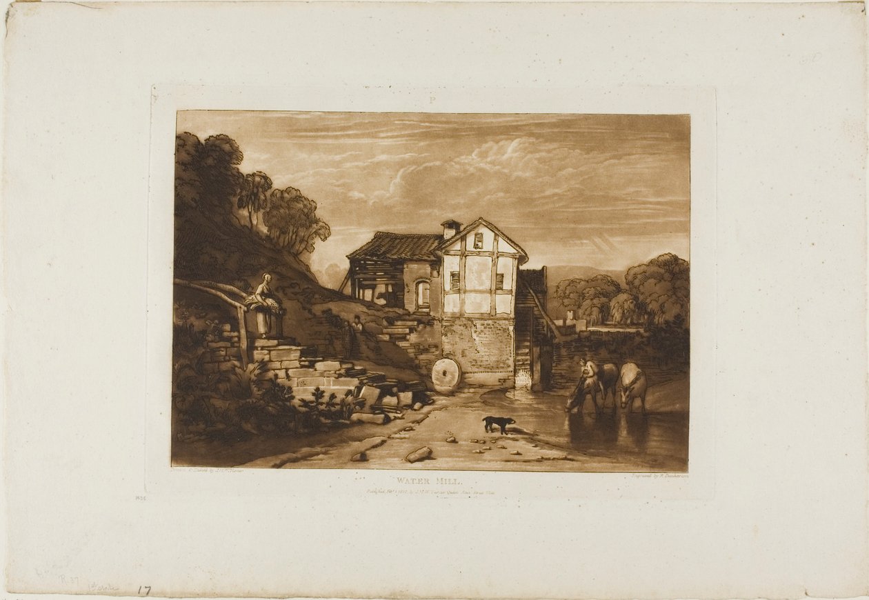 Vodní mlýn, deska 37 od Liber Studiorum od Joseph Mallord William Turner