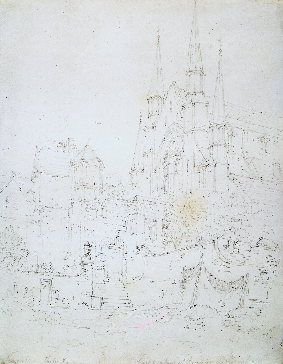 West Window, Worcesterská katedrála (tužka na bílém papíře) od Joseph Mallord William Turner