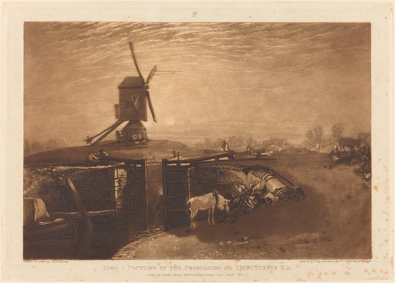 Větrný mlýn a zámek od Joseph Mallord William Turner and William Say