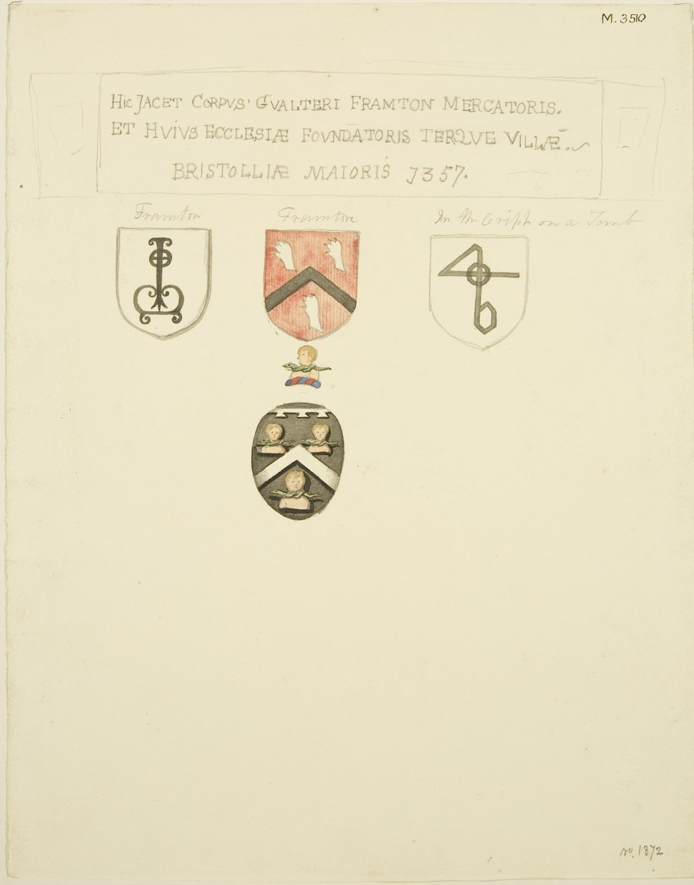 Erby na hrobě Frampton [Frampton] 1357 (tužka a akvarel na papíře) od Joseph Manning