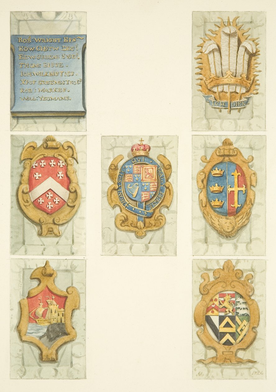 Erby na kamenné kazatelně bristolské katedrály (akvarel na papíře) od Joseph Manning