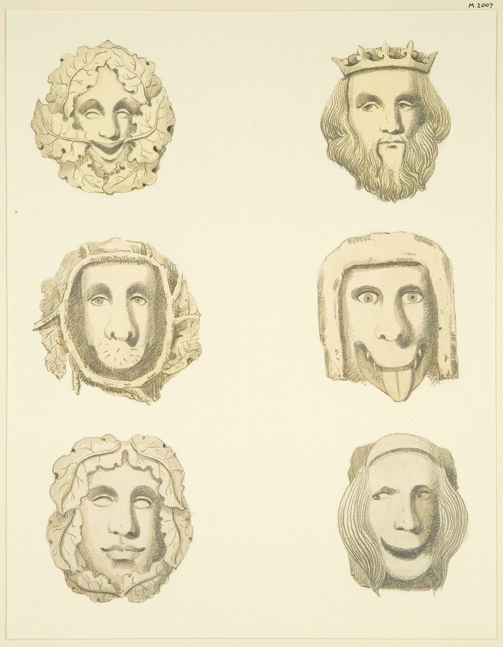Kameny v tříslech (bossové) ve stropě kostela Redcliffe (akvarel na papíře) od Joseph Manning