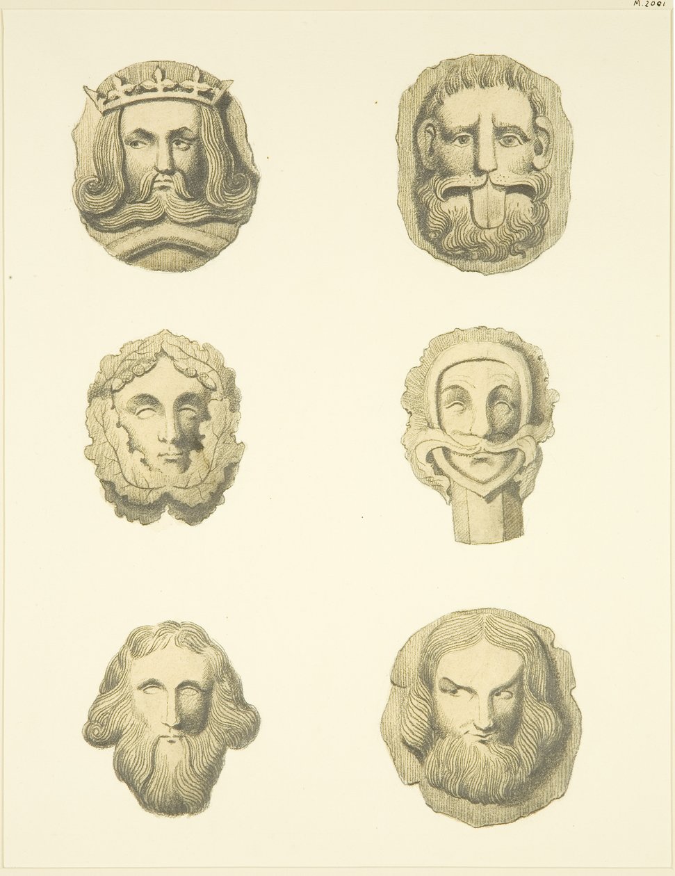 Kameny v tříslech (bossové) ve stropě kostela Redcliffe (akvarel na papíře) od Joseph Manning