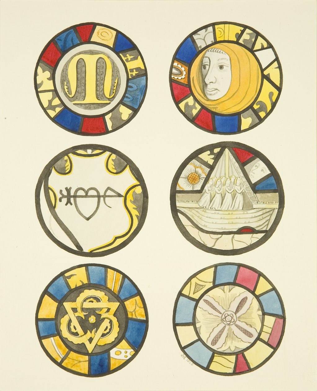 Vitráže v severních a východních oknech, severní transept St Mary Redcliffe (akvarel na papíře) od Joseph Manning