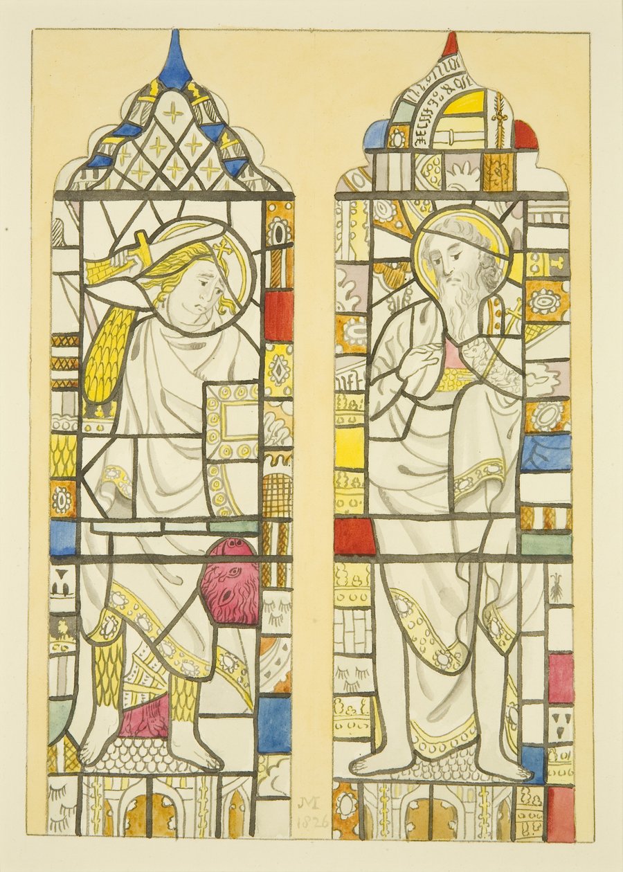 Vitráže v severním okně, severní transept St Mary Redcliffe (akvarel na papíře) od Joseph Manning