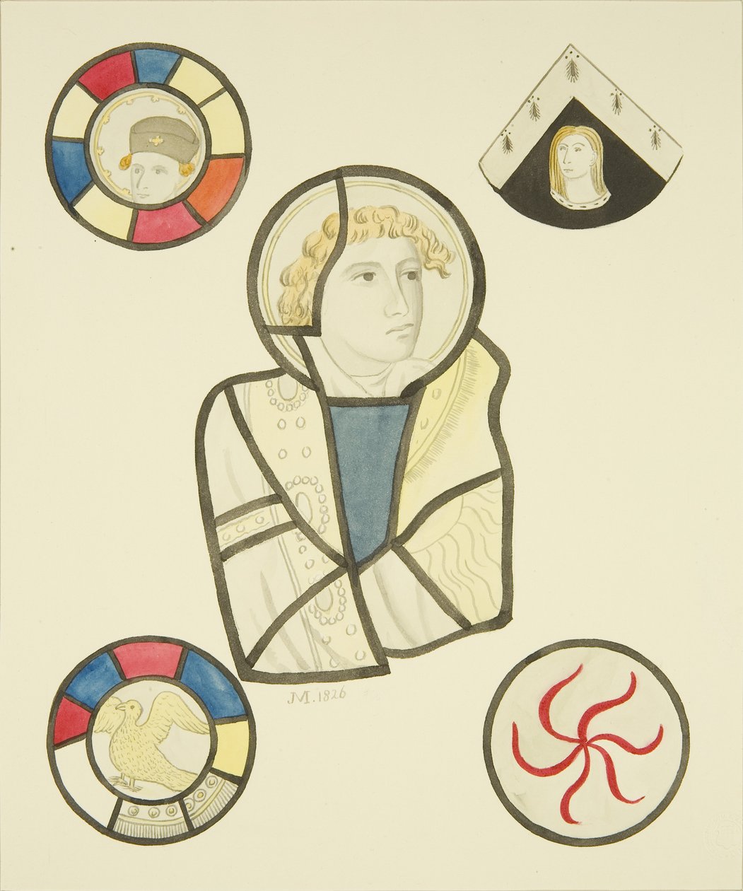 Vitráže v severním okně kněžiště St Mary Redcliffe (akvarel na papíře) od Joseph Manning