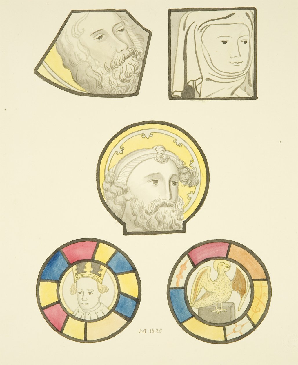 Vitráže v severním okně lodi St Mary Redcliffe (akvarel na papíře) od Joseph Manning
