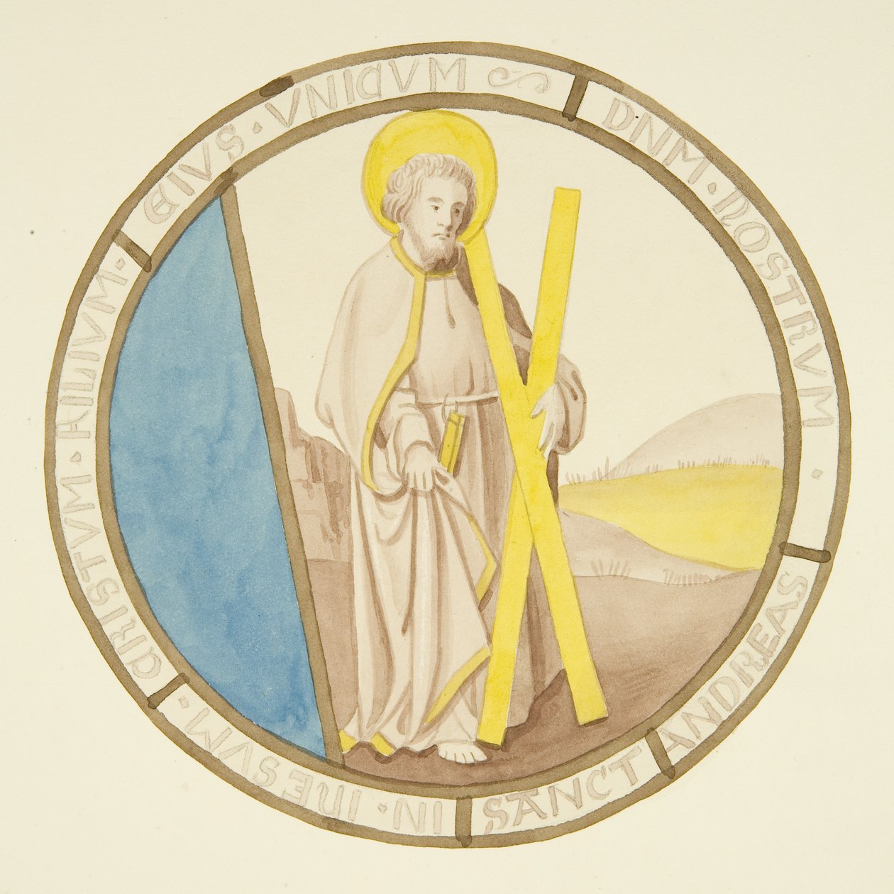 Vitráže v okně soukromé kaple biskupského paláce: St Andrew (akvarel na papíře) od Joseph Manning