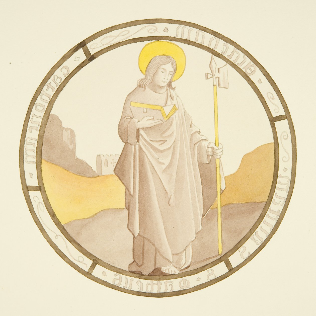 Vitráže v okně soukromé kaple biskupského paláce: St Matthew (akvarel na papíře) od Joseph Manning