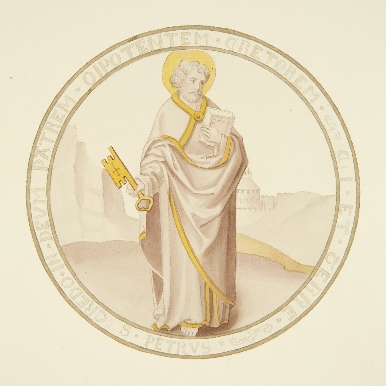 Vitráže v okně soukromé kaple Biskupského paláce: St Peter (akvarel na papíře) od Joseph Manning