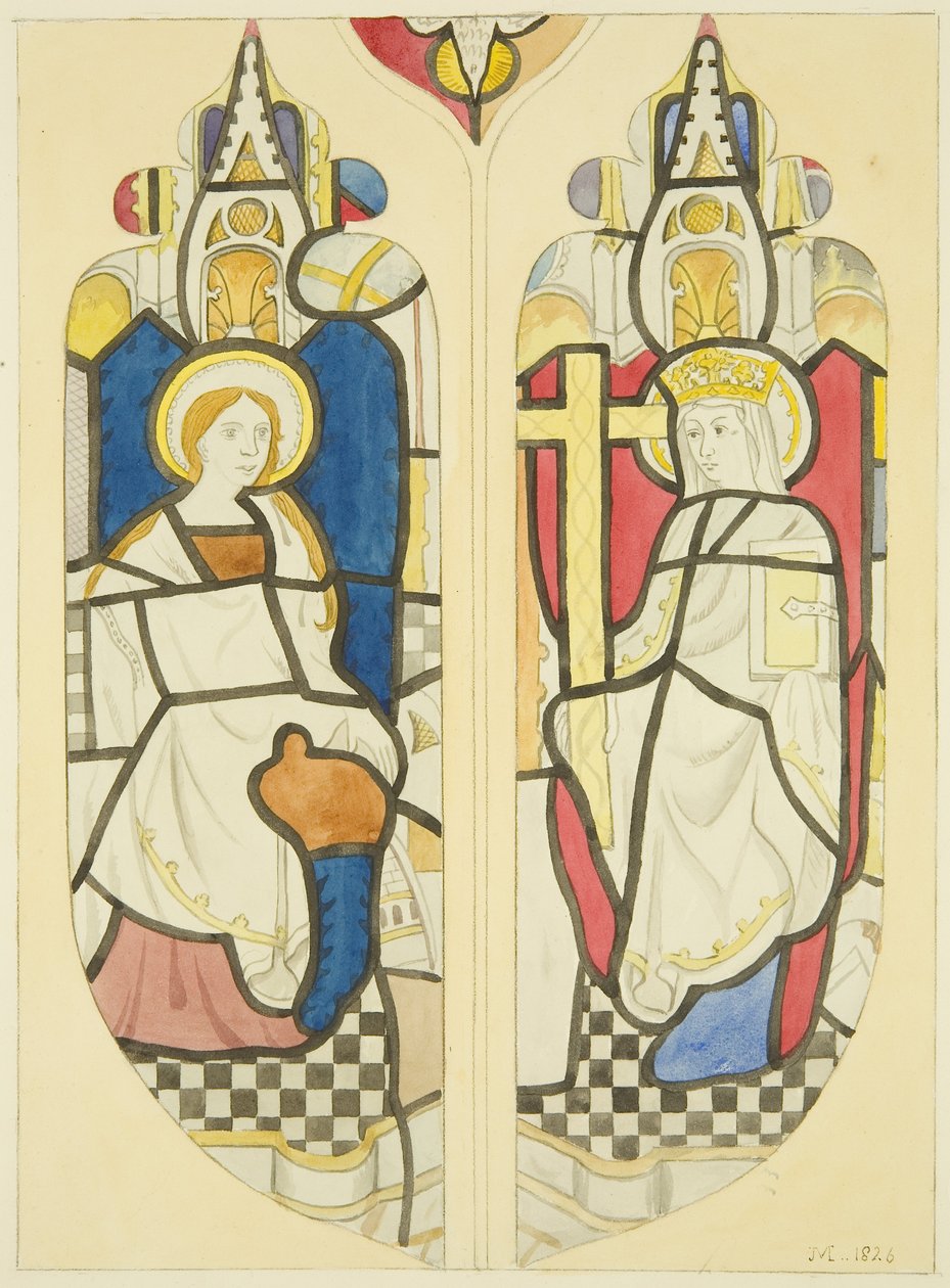 Dvě postavy ve východním okně severní transept St Mary Redcliffe (akvarel na papíře) od Joseph Manning