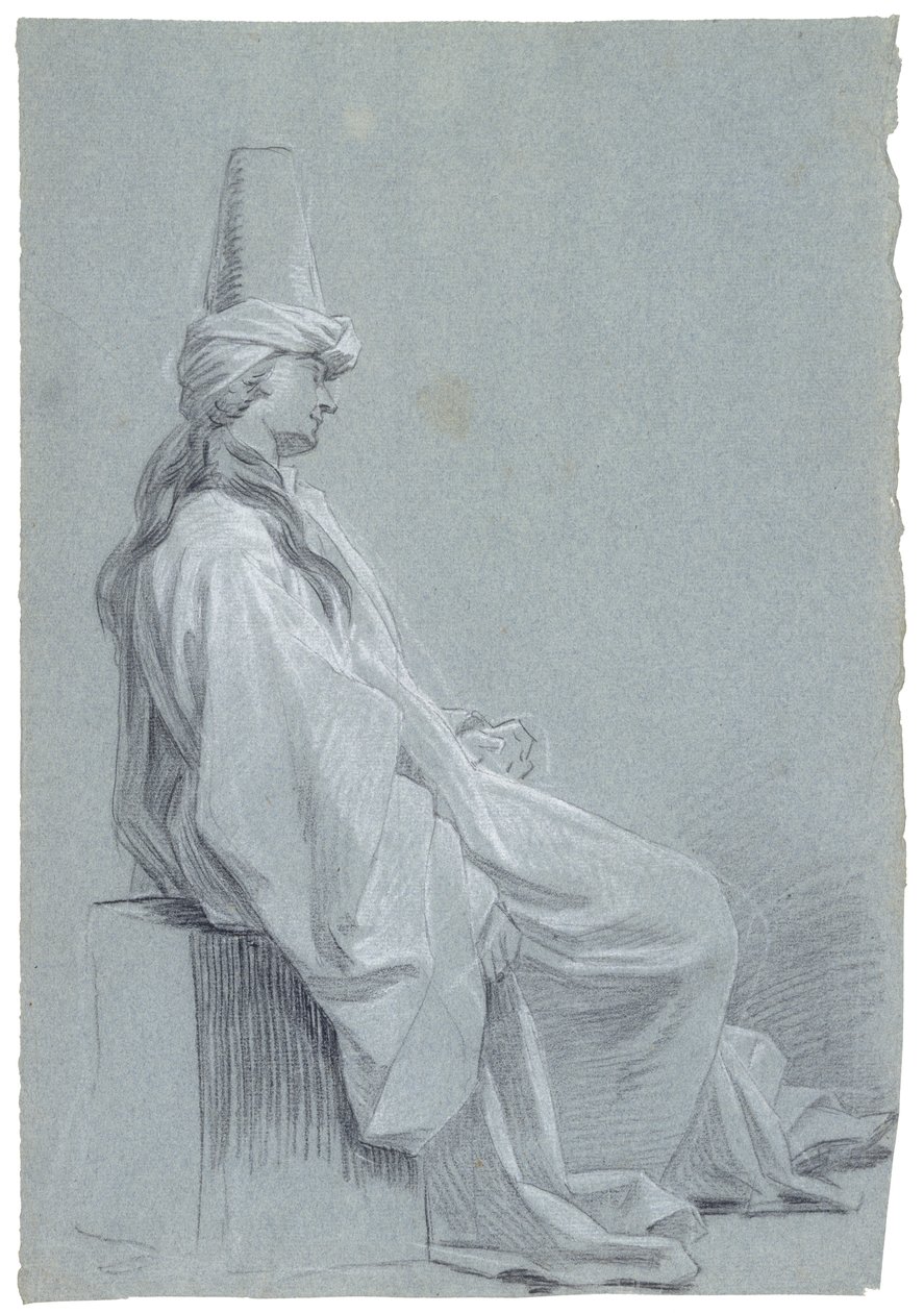 Mladý muž sedící v orientálním kostýmu, 1748 (křída na papíře) od Joseph Marie Vien