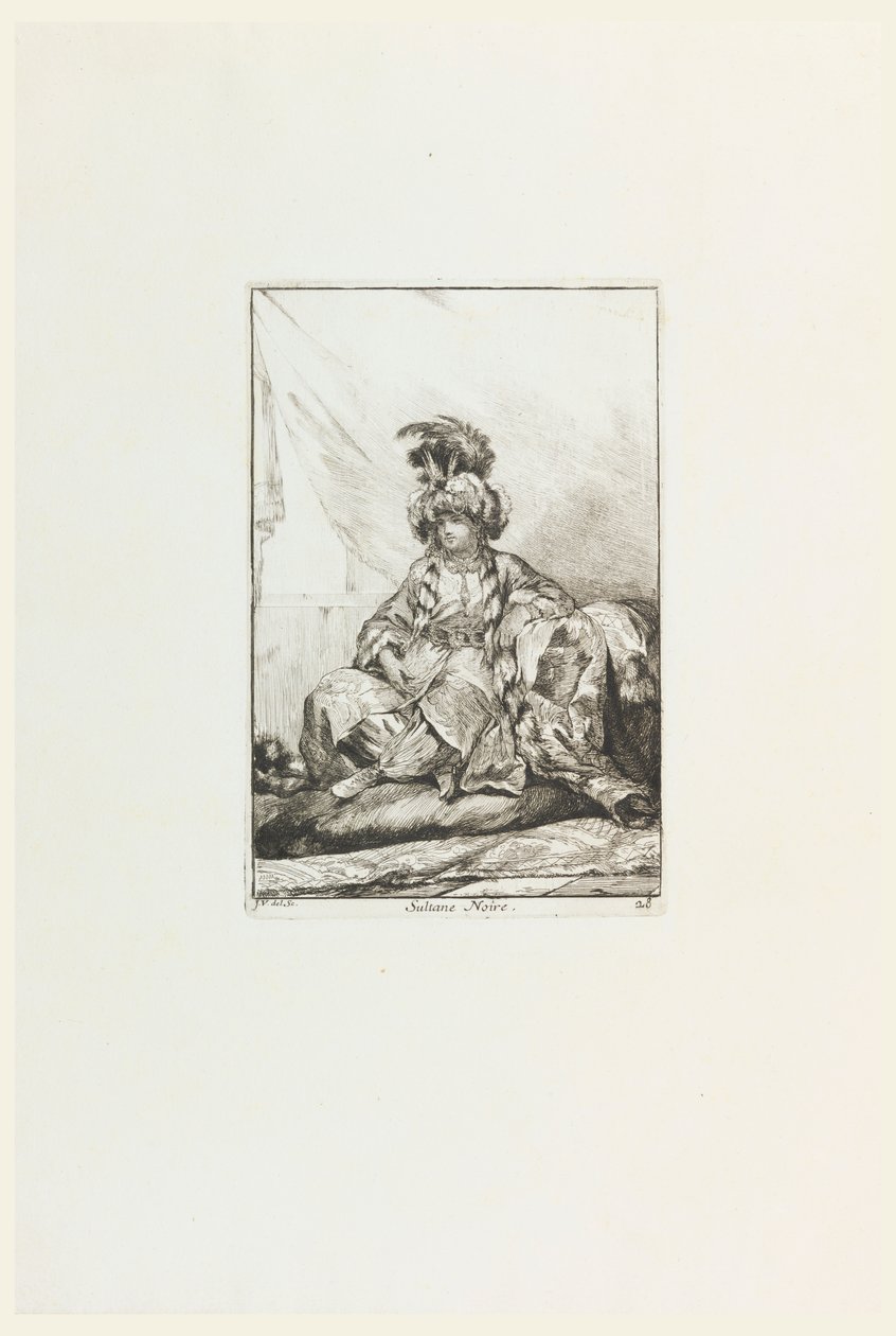 Sultane Noire (The Black Sultana), deska 28 ze série Caravanne du Sultan à la Mecque (Sultánova karavana do Mekky) od Joseph Marie Vien the Elder