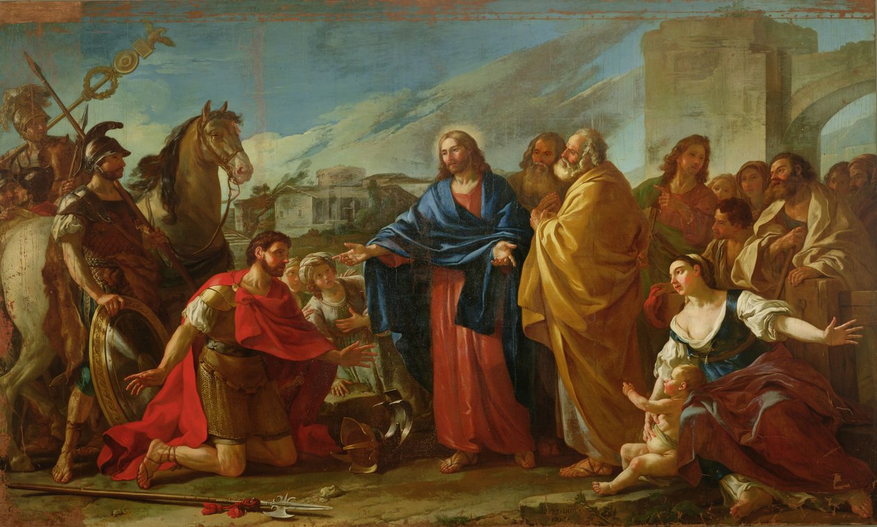 Setník klečící u nohou Krista aneb Ježíš uzdravuje syna důstojníka, 1752 od Joseph Marie, the Elder Vien