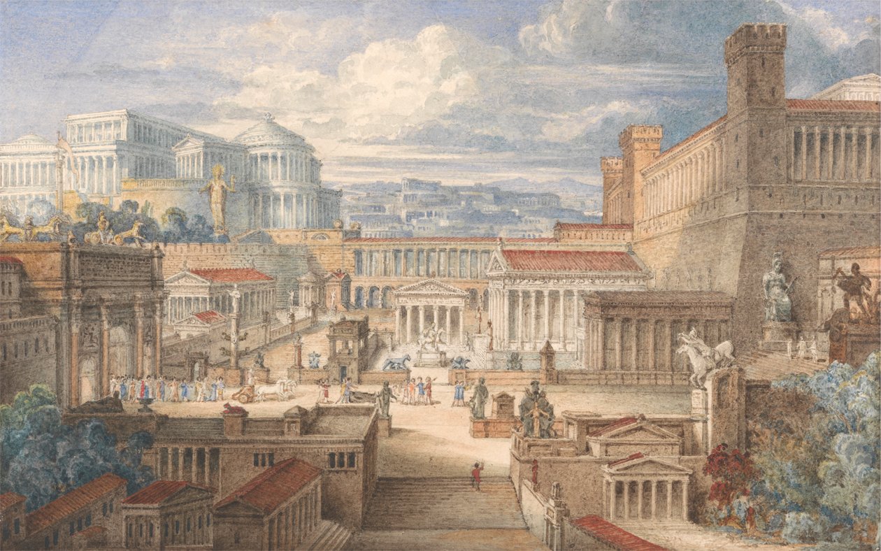 Scéna ve starověkém Římě: prostředí pro Tita Andronica, I, ii od Joseph Michael Gandy