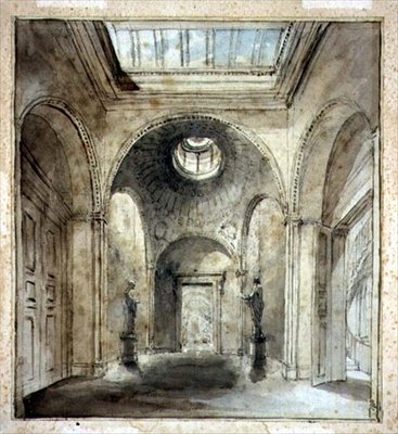 Předsíň sochařské galerie sira Francise Chantreyho na 30 Belgrave Place navrhl Sir John Soane (1753-1837) (akvarel a tužka na papíře) od Joseph Michael Gandy