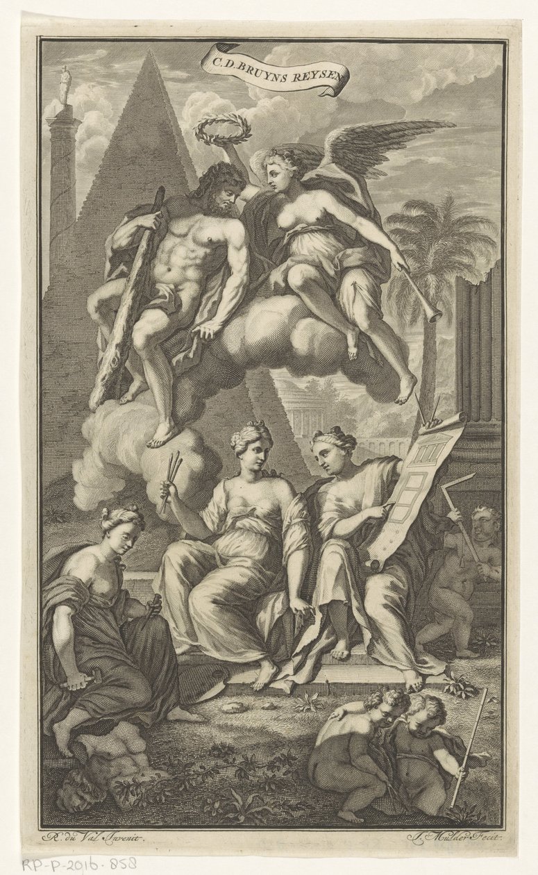 Herkules korunovaný Viktorií CD. Bruyns Reysen (název na objektu) Titulní strana pro: Cornelis de Bruyn, Reizen, 1698 od Joseph Mulder