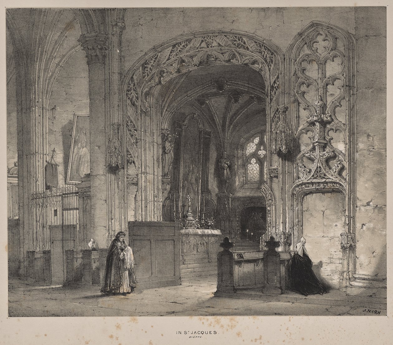 Architektura středověku: Kaple v St. Jacques, Dieppe od Joseph Nash