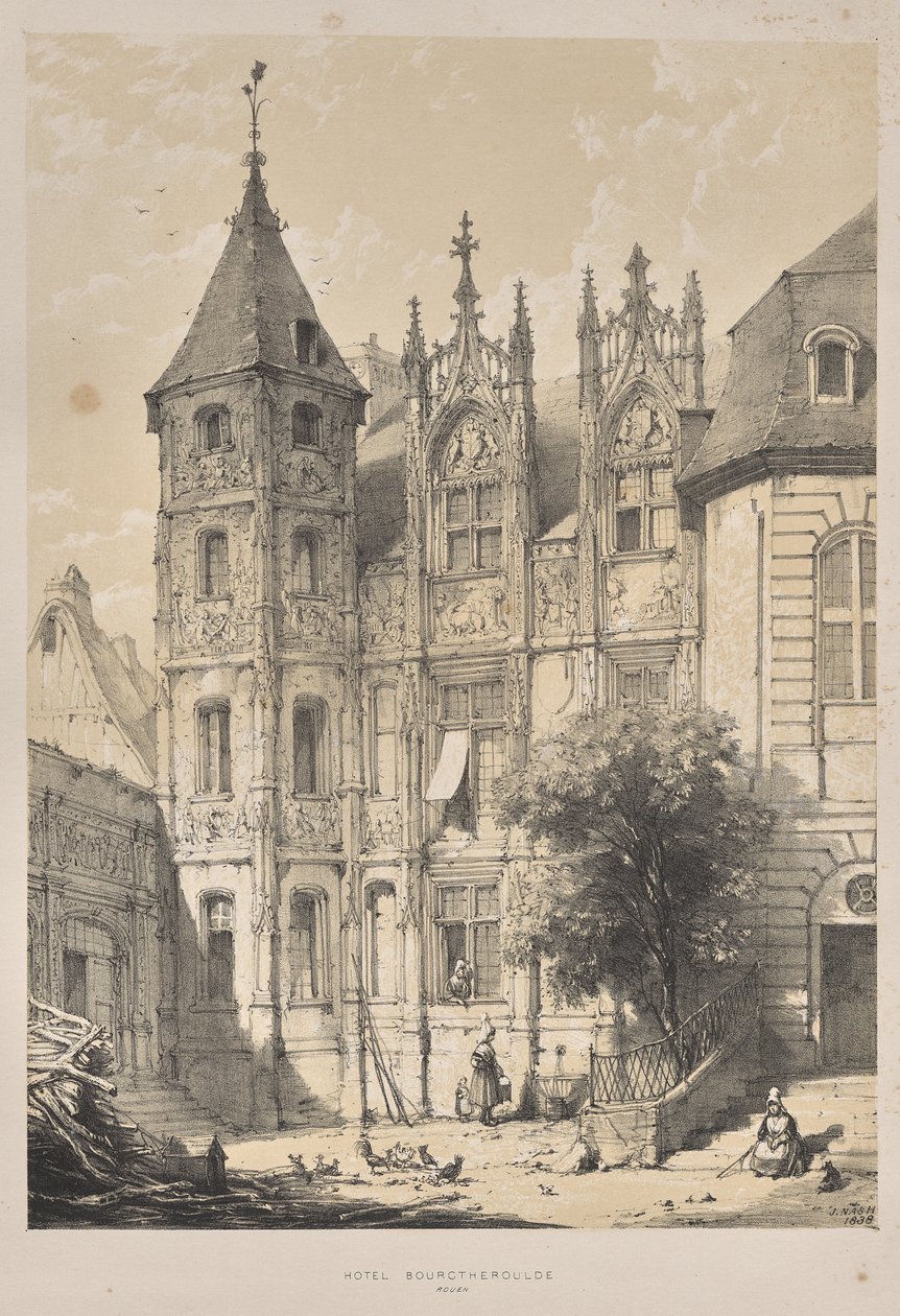 Architektura středověku: Hotel Bourgtheroulde, Rouen od Joseph Nash