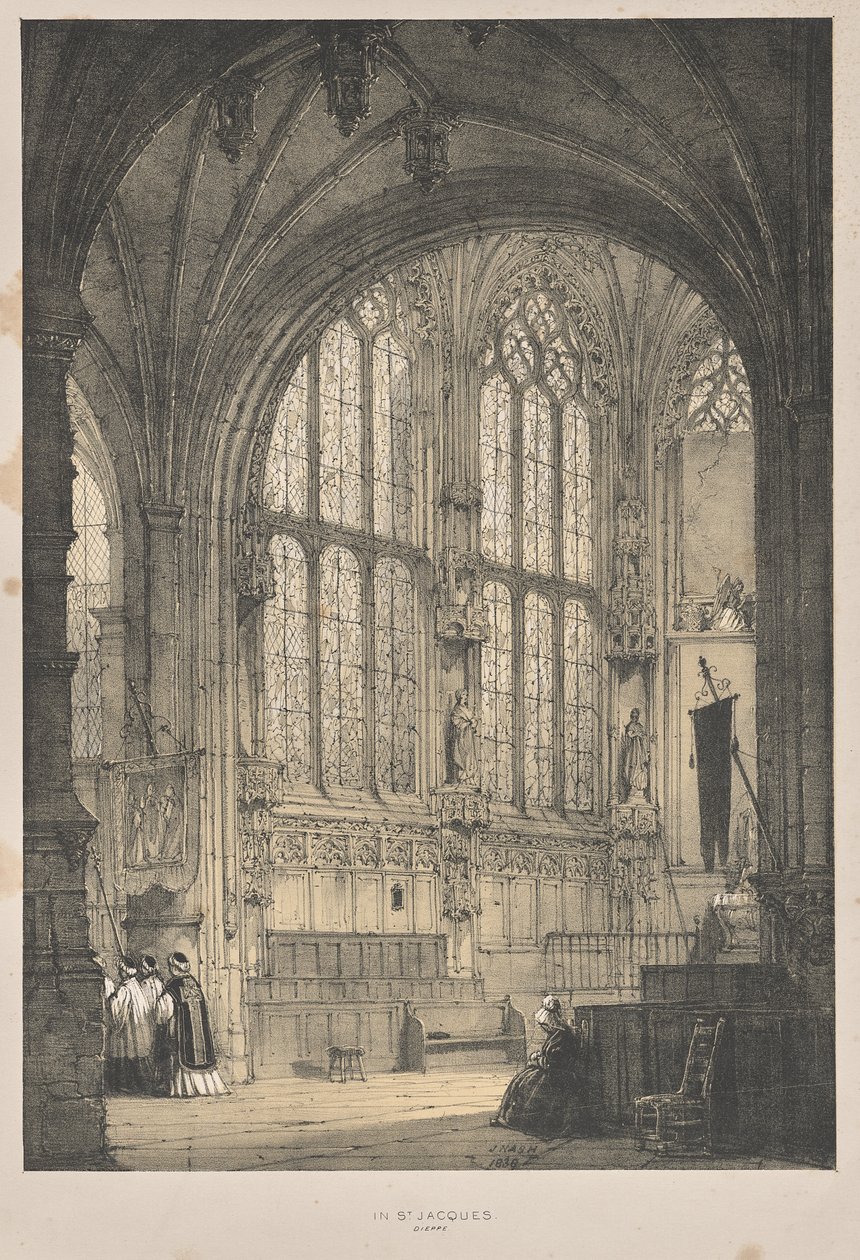 Architektura středověku: V St. Jacques, Dieppe, East End, interiér od Joseph Nash