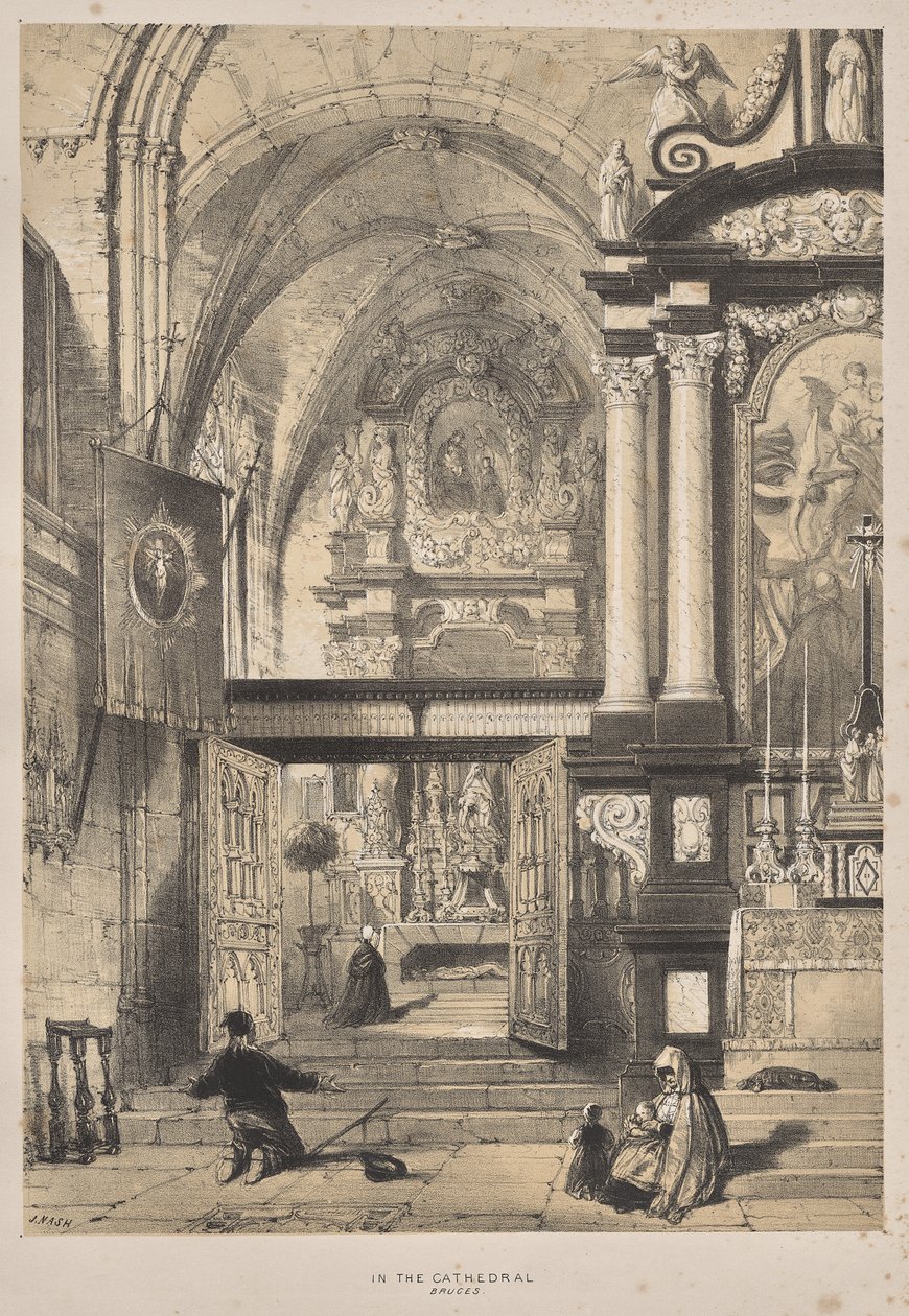 Architektura středověku: V katedrále, Bruggy od Joseph Nash