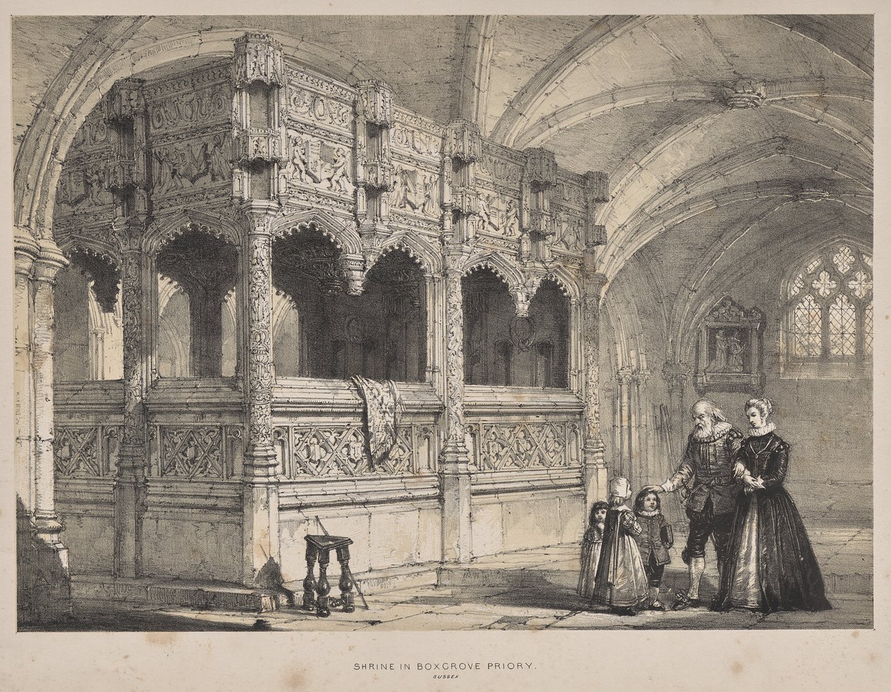 Architektura středověku: Svatyně hraběnky de la Warre v Boxgrove Priory, Sussex od Joseph Nash