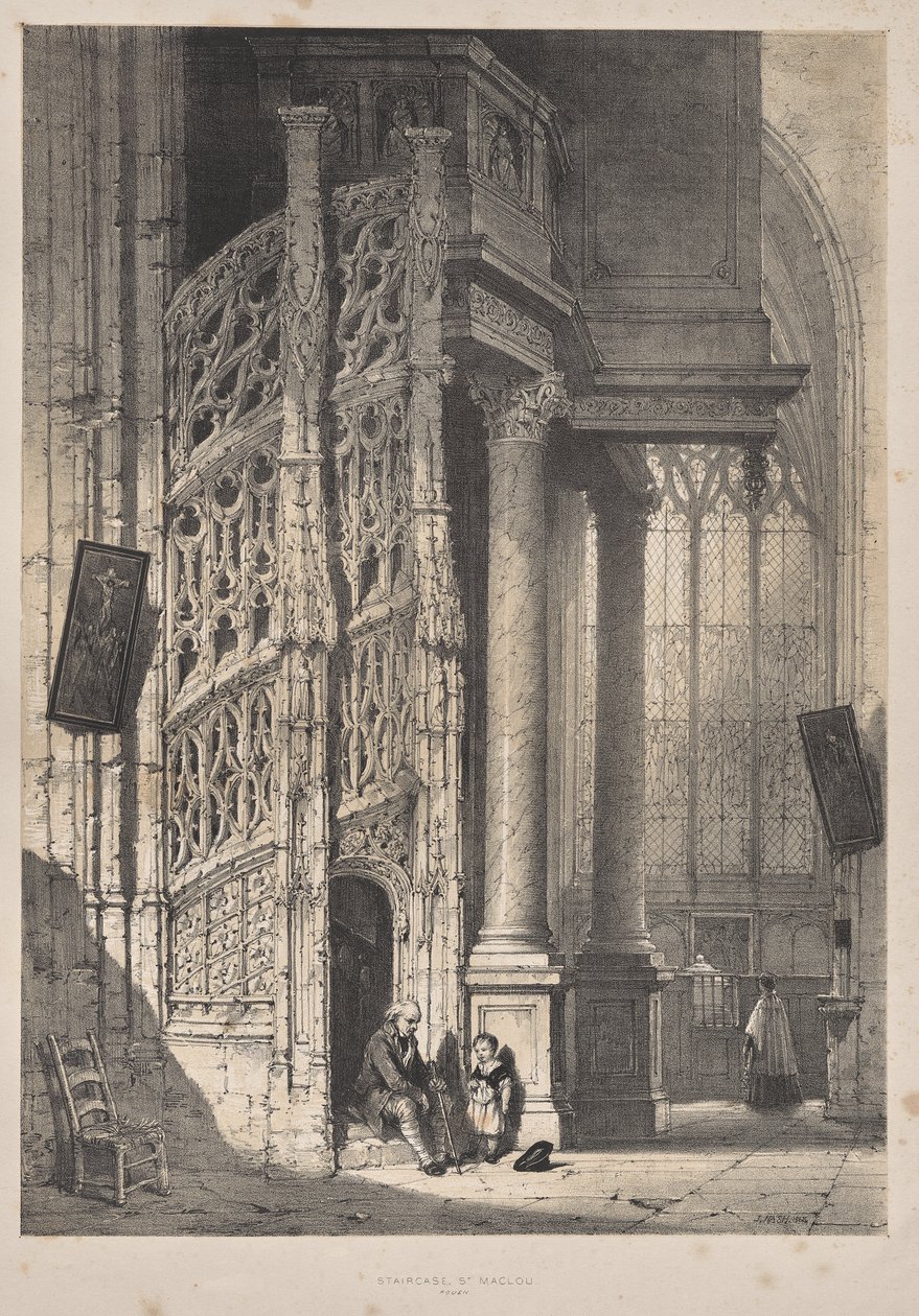 Architektura středověku: Schodiště, St. Maclou, Rouen od Joseph Nash