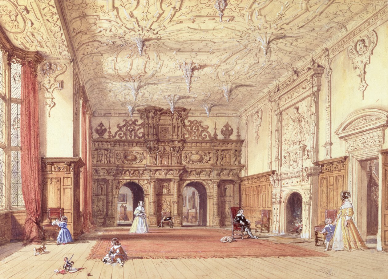 Crewe Hall, Cheshire (kvaš a čb) od Joseph Nash