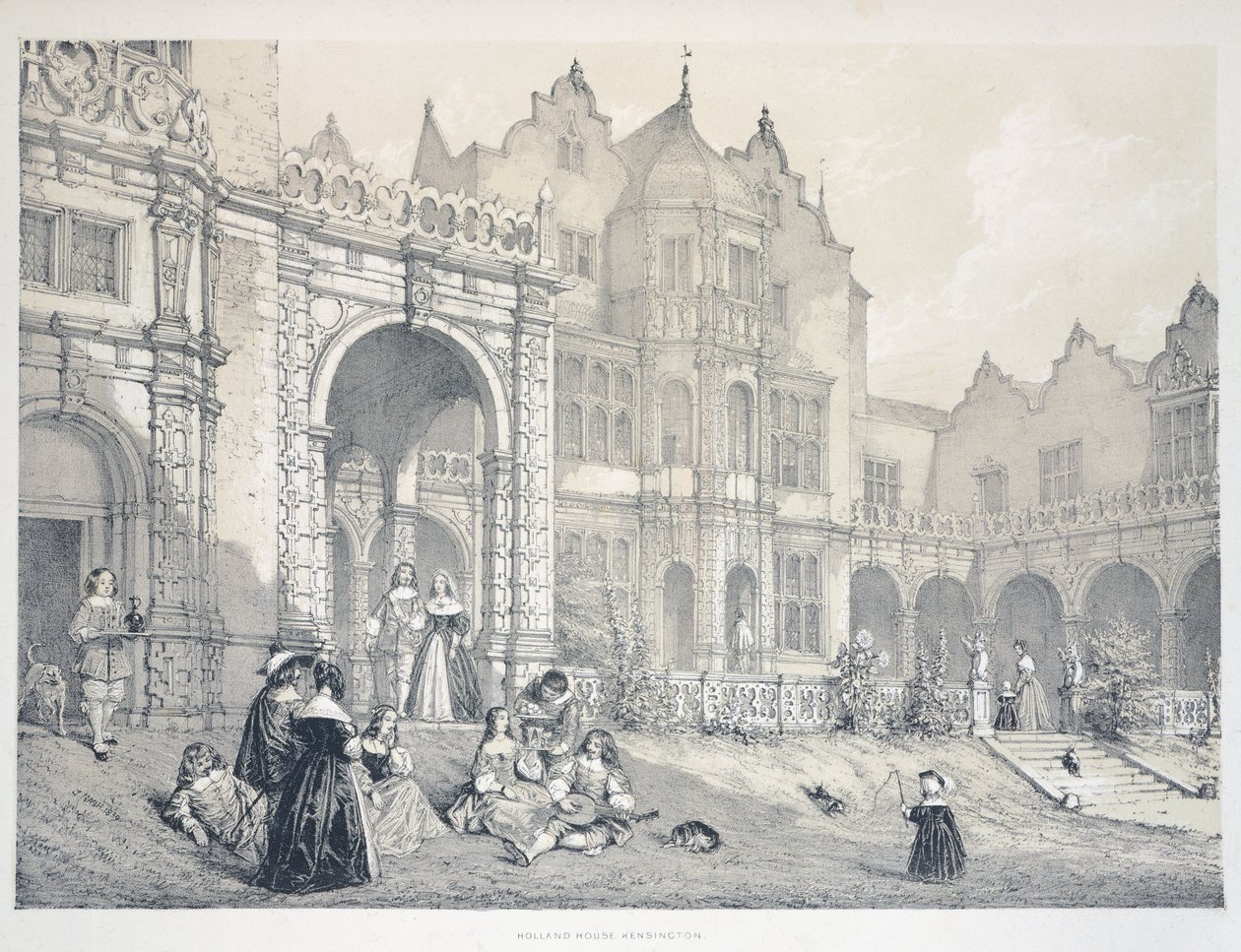 Holland House v Kensingtonu, Londýn, Ilustrace z The Mansion v Anglii za starých časů, Joseph Nash od Joseph Nash