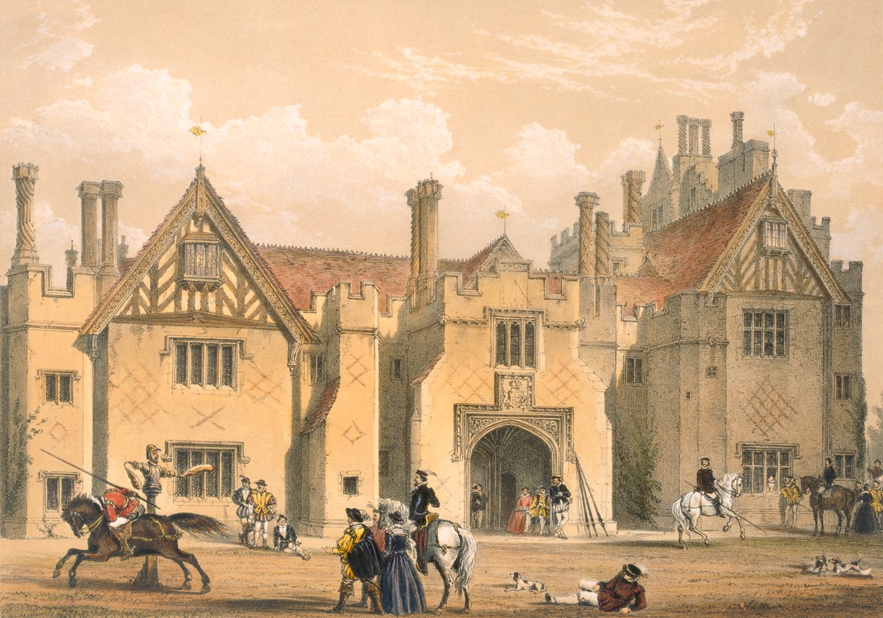 Rytířský trénink, Compton Wynyates, Warwick, polovina 17. století. od Joseph Nash