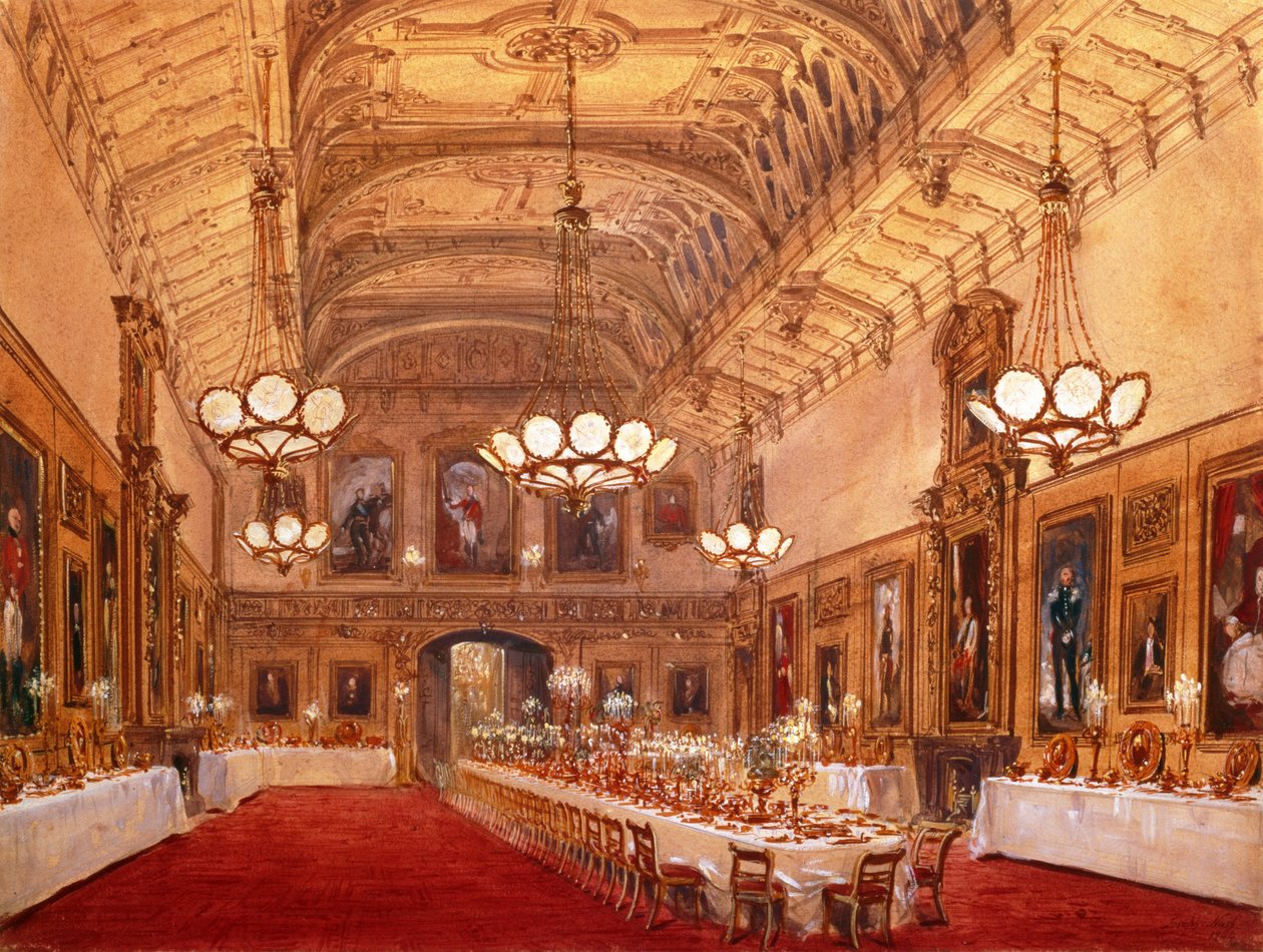 St Georges Hall, hrad Windsor, 1844 (wc) od Joseph Nash