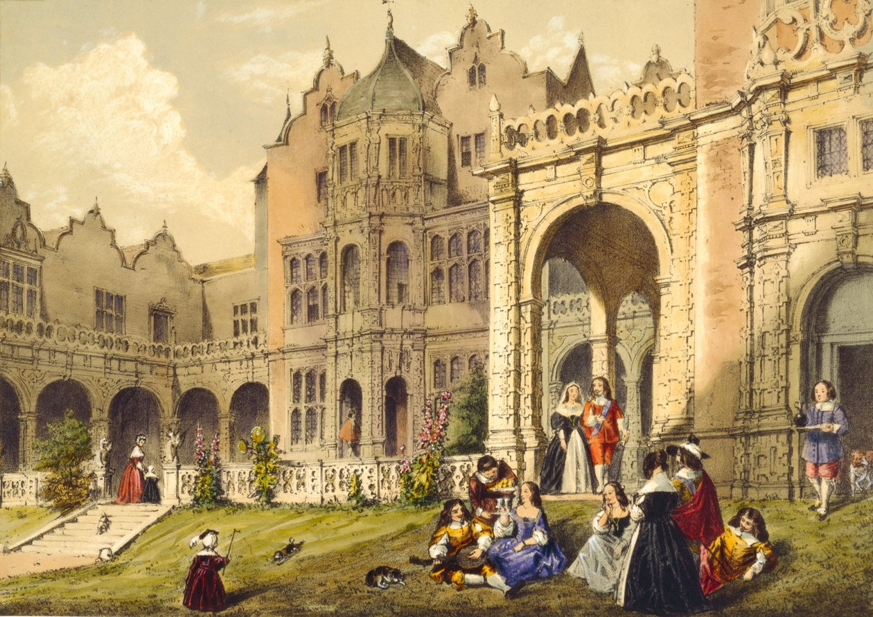 Občerstvení na trávníku na terase, Holland House, Kensington z filmu „Architektura ve středověku“, 1838 od Joseph Nash