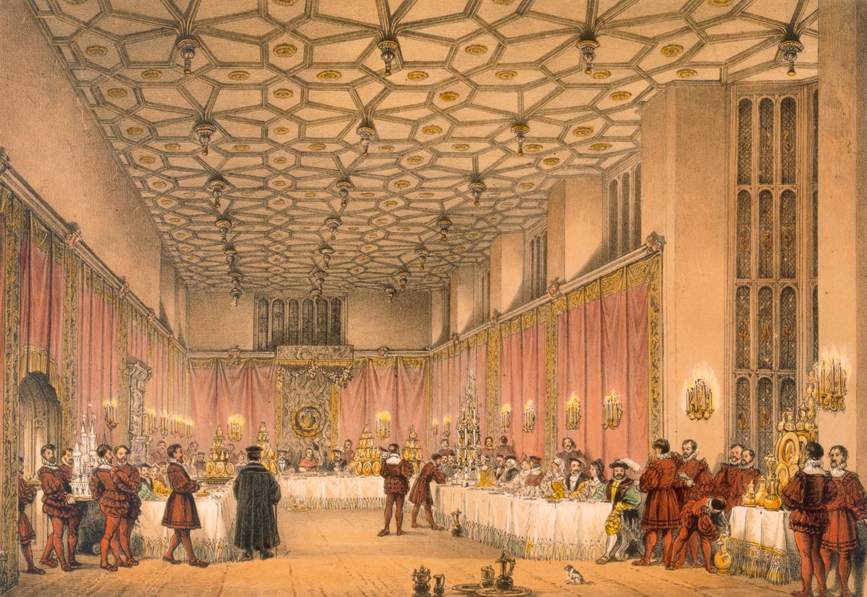Komnata, Hampton Court, z „Architecture of the Middle Ages“, vydané v roce 1838 od Joseph Nash