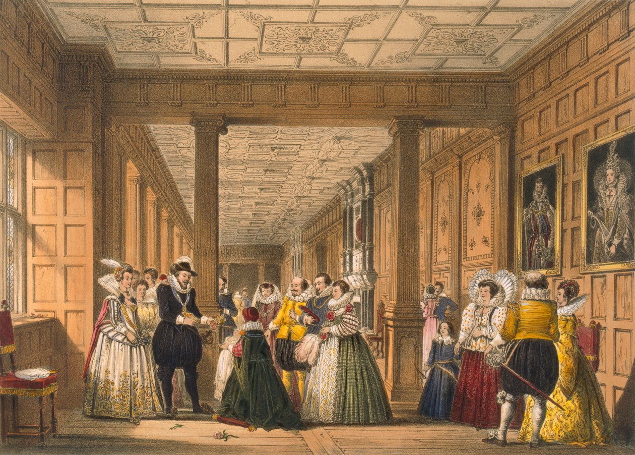 The Gallery at Hatfield House, Hertfordshire, pub. 1838. od Joseph Nash
