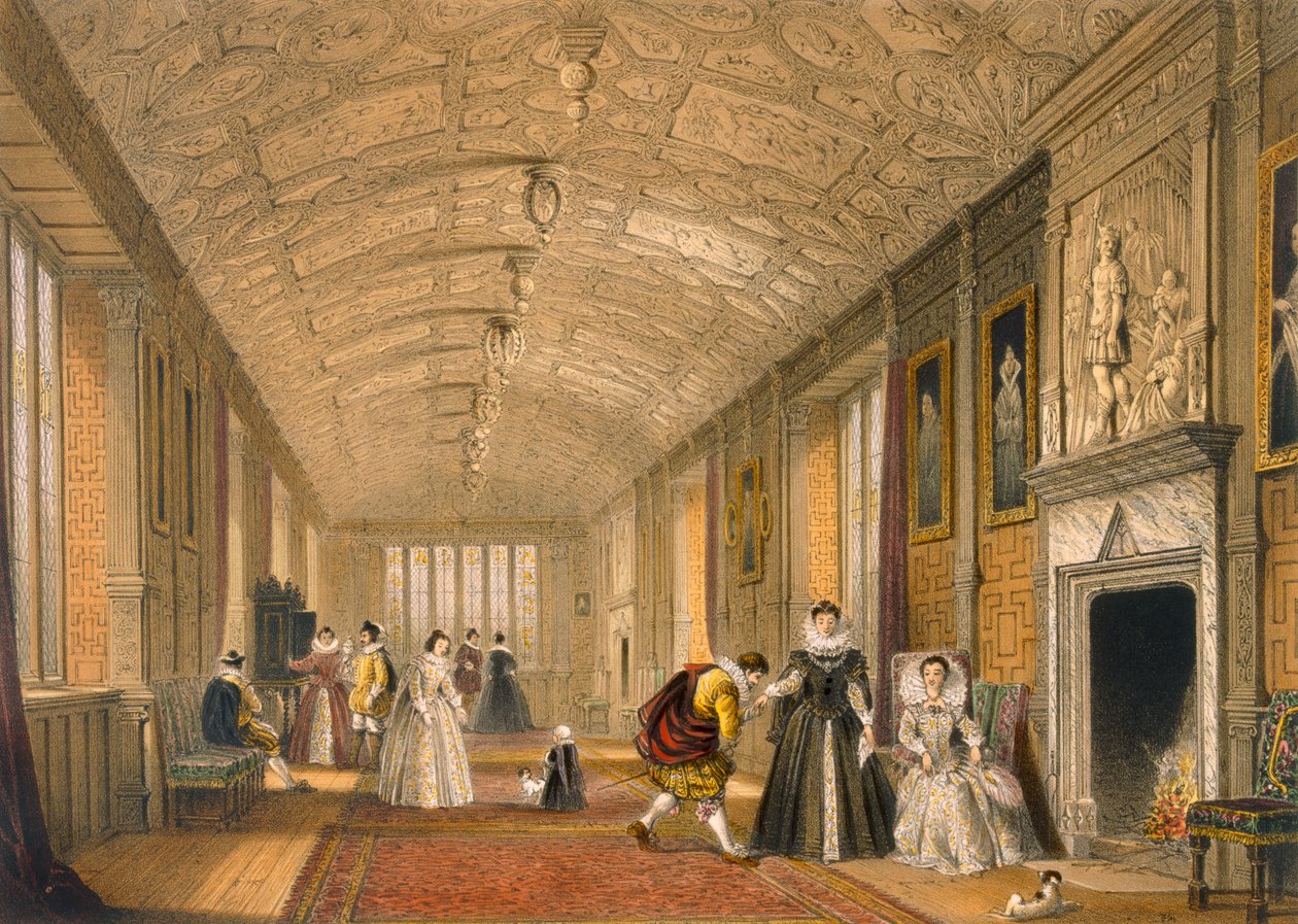 The Long Gallery v Lanhydrock, Cornwall, 1600. od Joseph Nash