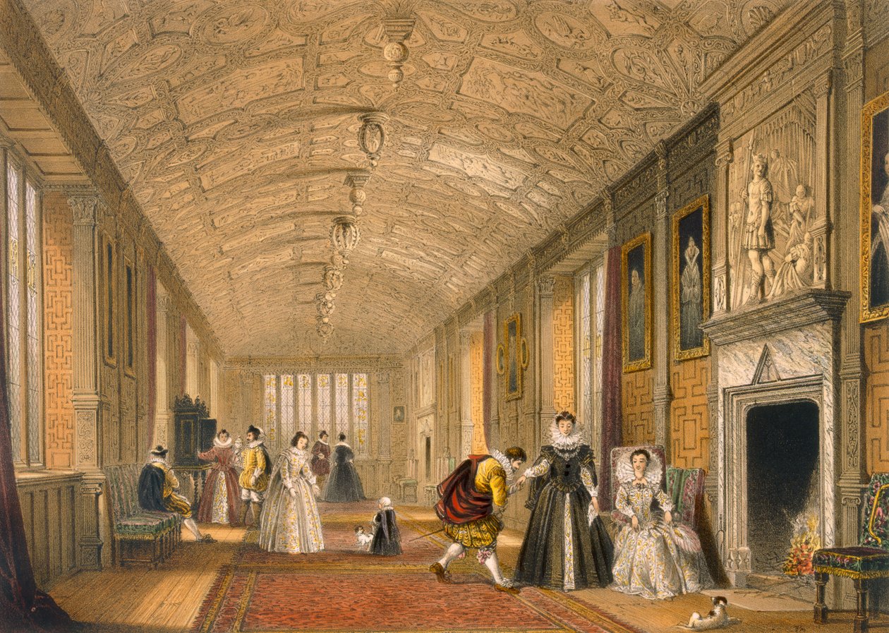 The Long Gallery at Lanhydrock, Cornwall, 1600, od Architecture of the Middle Ages, publikoval 1838 od Joseph Nash