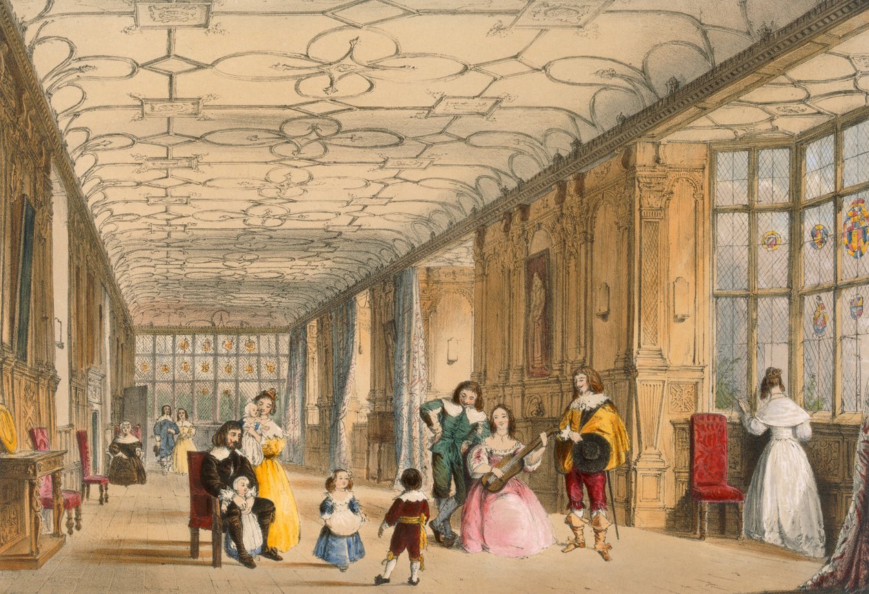 Pohled na Long Hall v Haddon, Derbyshire, c1600. od Joseph Nash