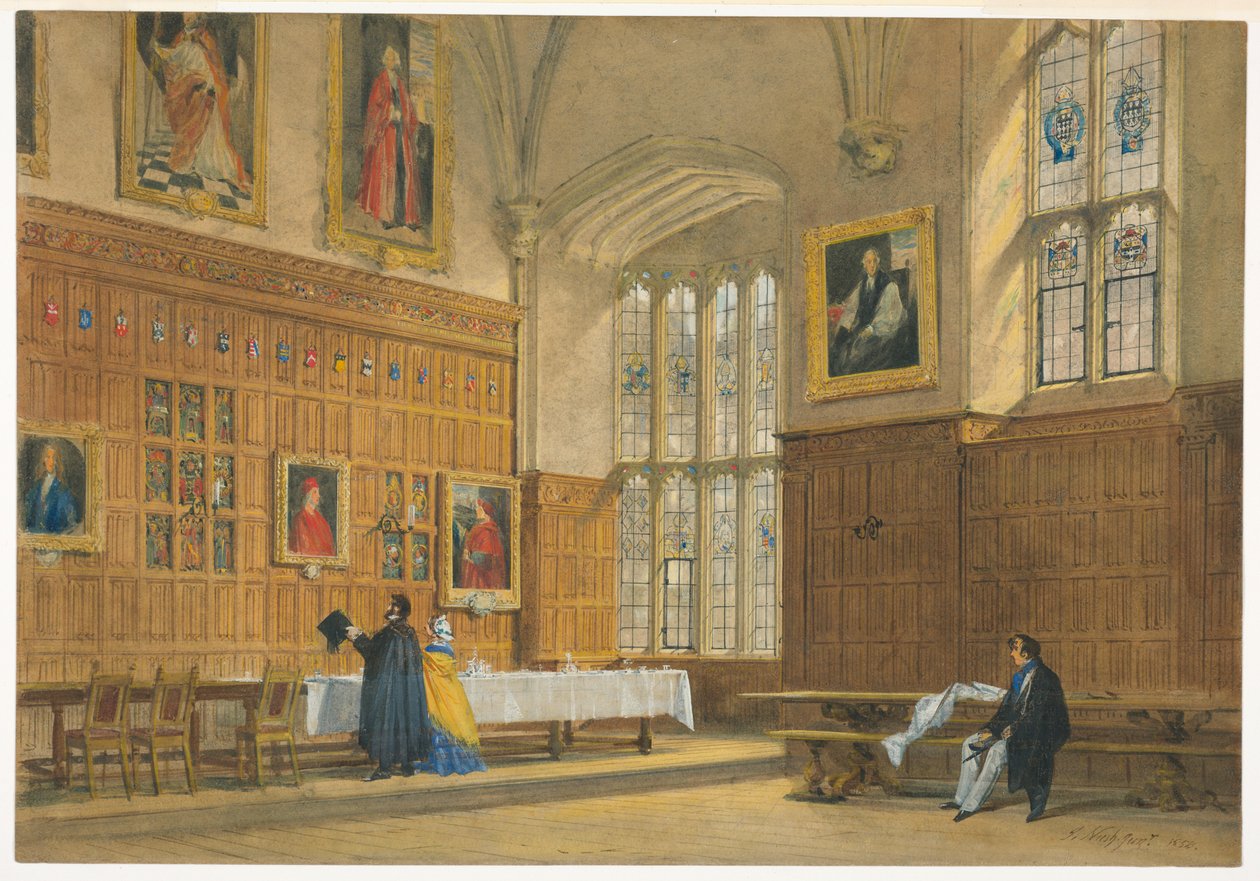 Kresba, Pohled na jídelnu v Magdalen College, Oxford, 1856 od Joseph Nash The Elder