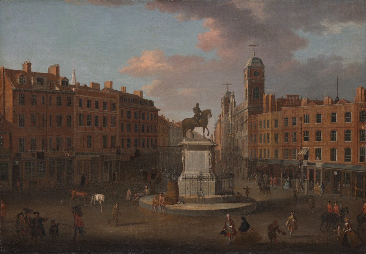 Charing Cross, se sochou krále Karla I. a Northumberland House od Joseph Nickolls