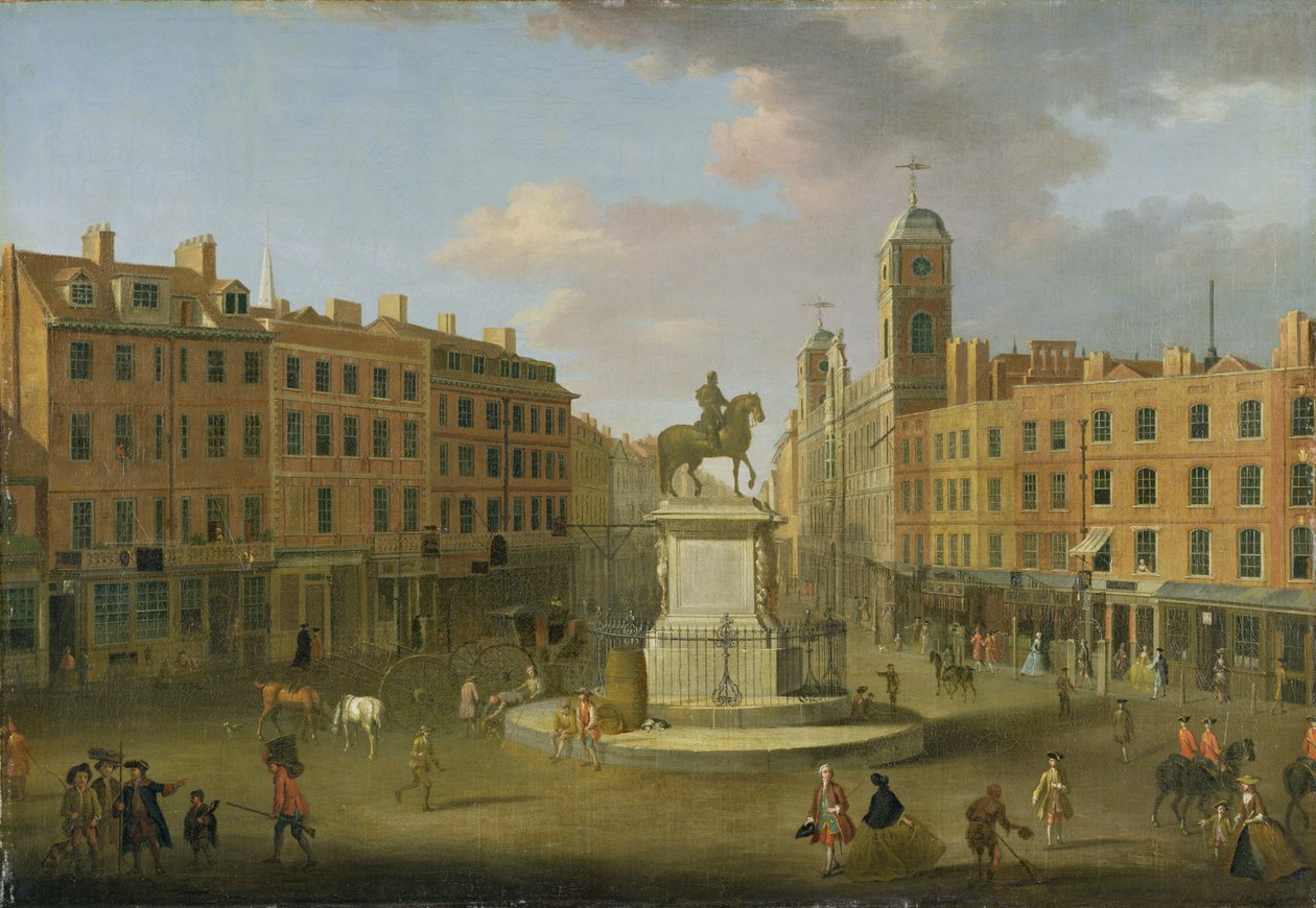 Charing Cross, se sochou krále Karla I. a Northumberland House, c.1750 od Joseph Nickolls