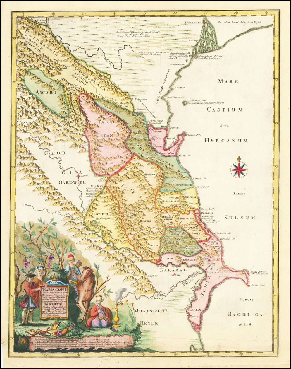 Mapa západní části Kaspického moře z roku 1728, Joseph Nicholas de L