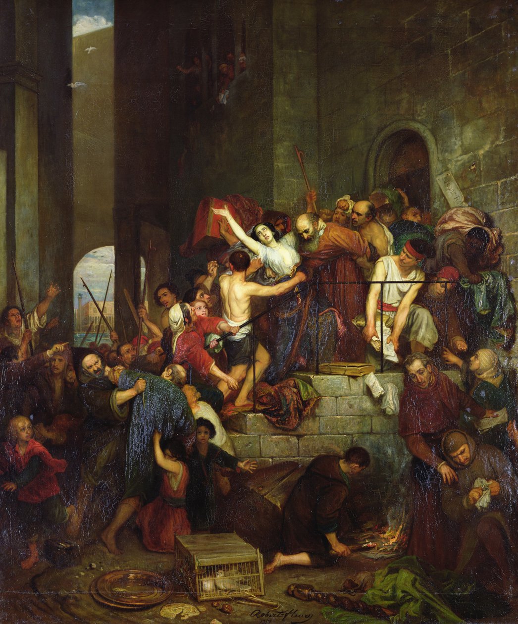 Vyrabování domu na benátském ostrově Guidecca ve středověku, 1855, od Joseph Nicolas Robert Fleury