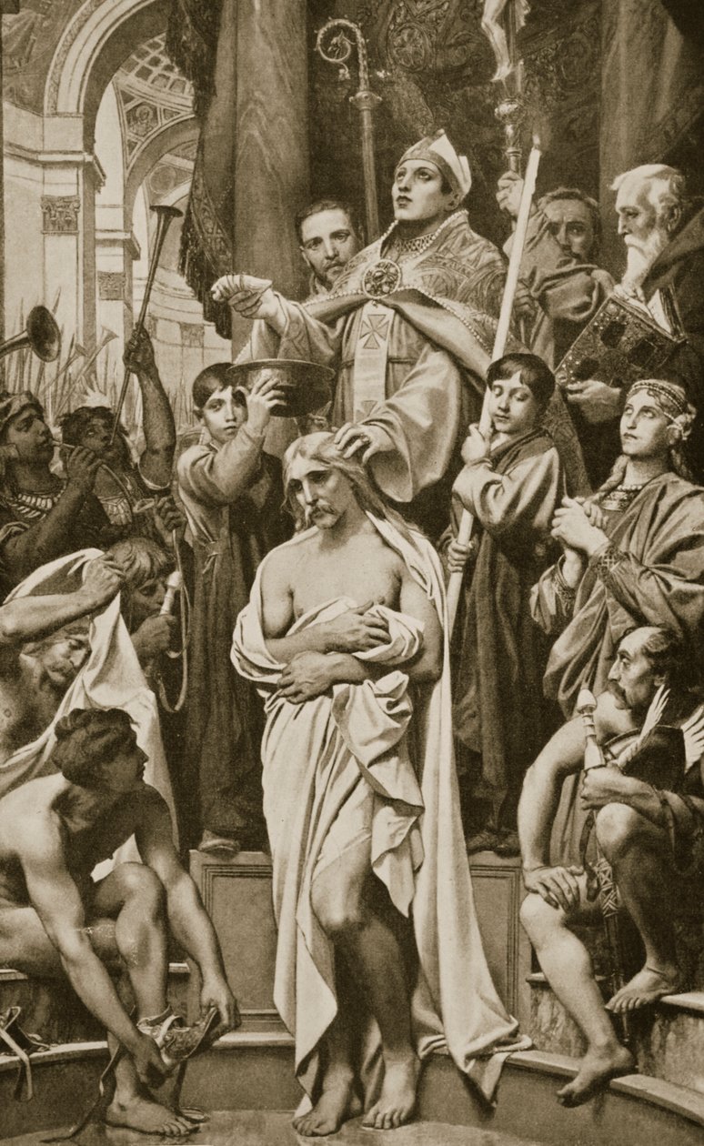 The Baptism of Clovis, Rheims, 496 AD, ilustrace z 